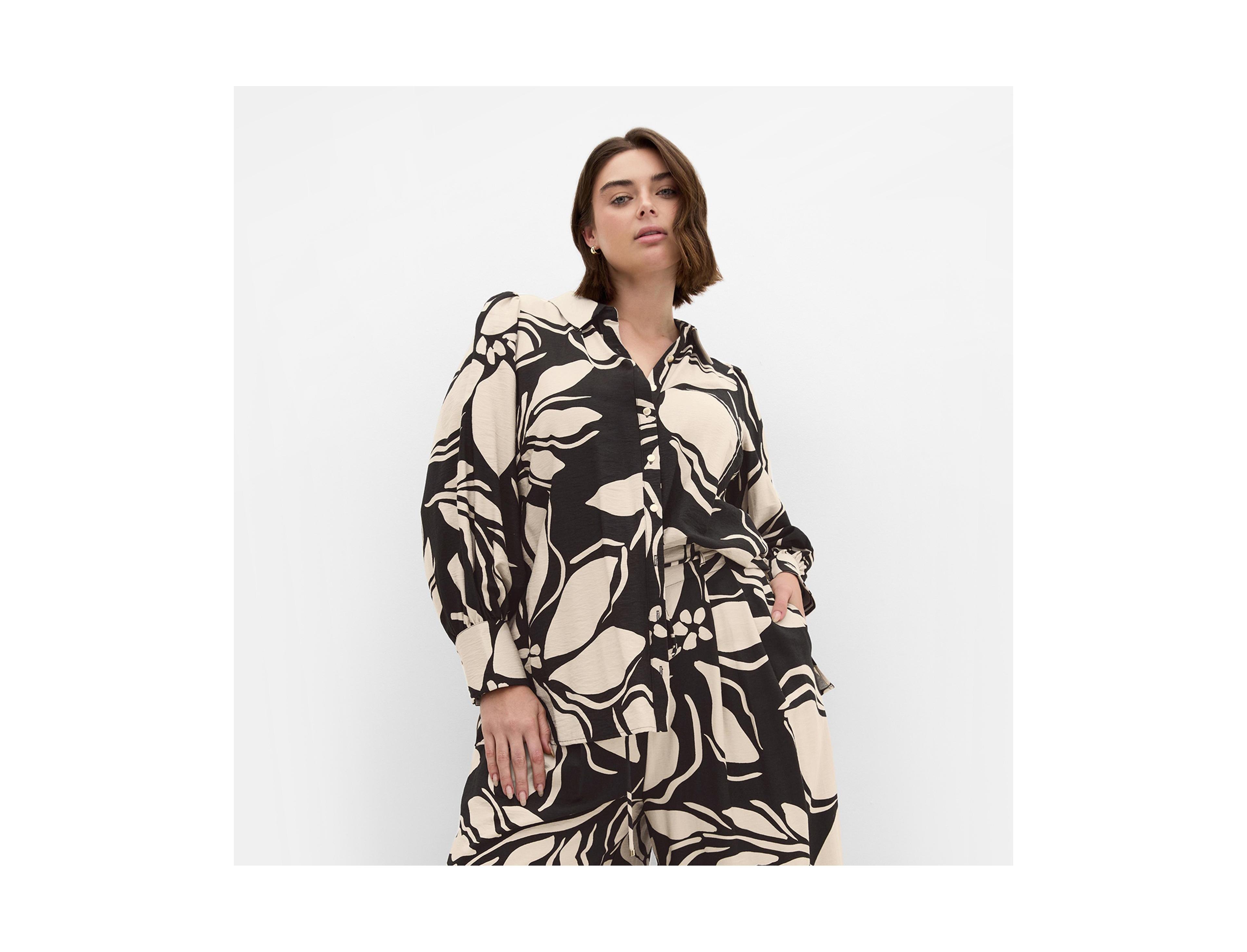 City Chic Plus Bella Mono Print Long Sleeve Shirt