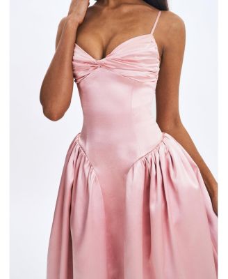 Women's Tullia Dusty Rose Satin Ruched Midi Dress