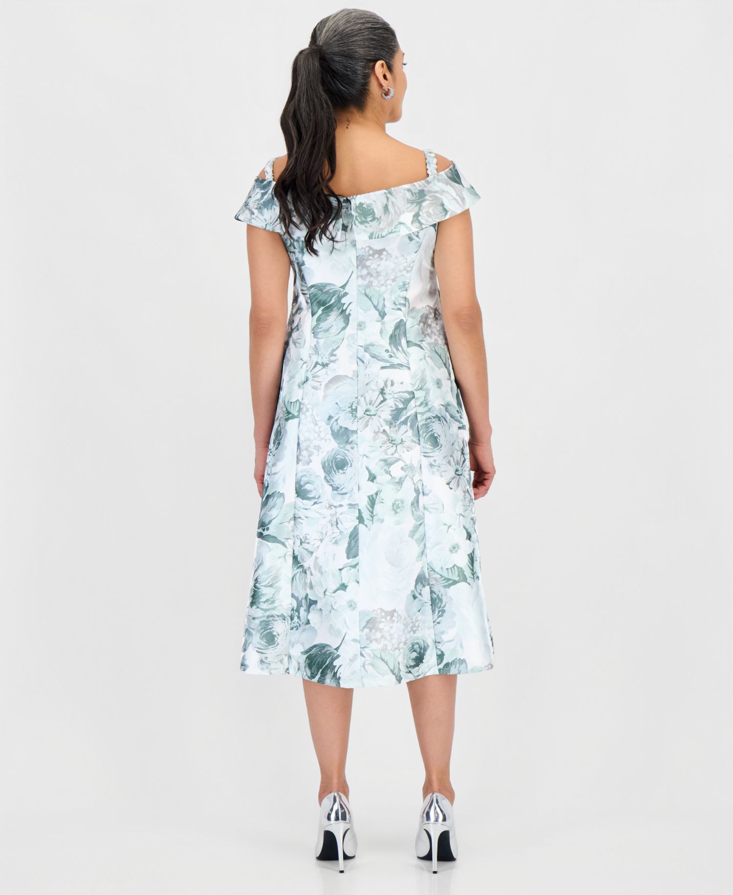 Petite Printed Off-Shoulder Midi Dress