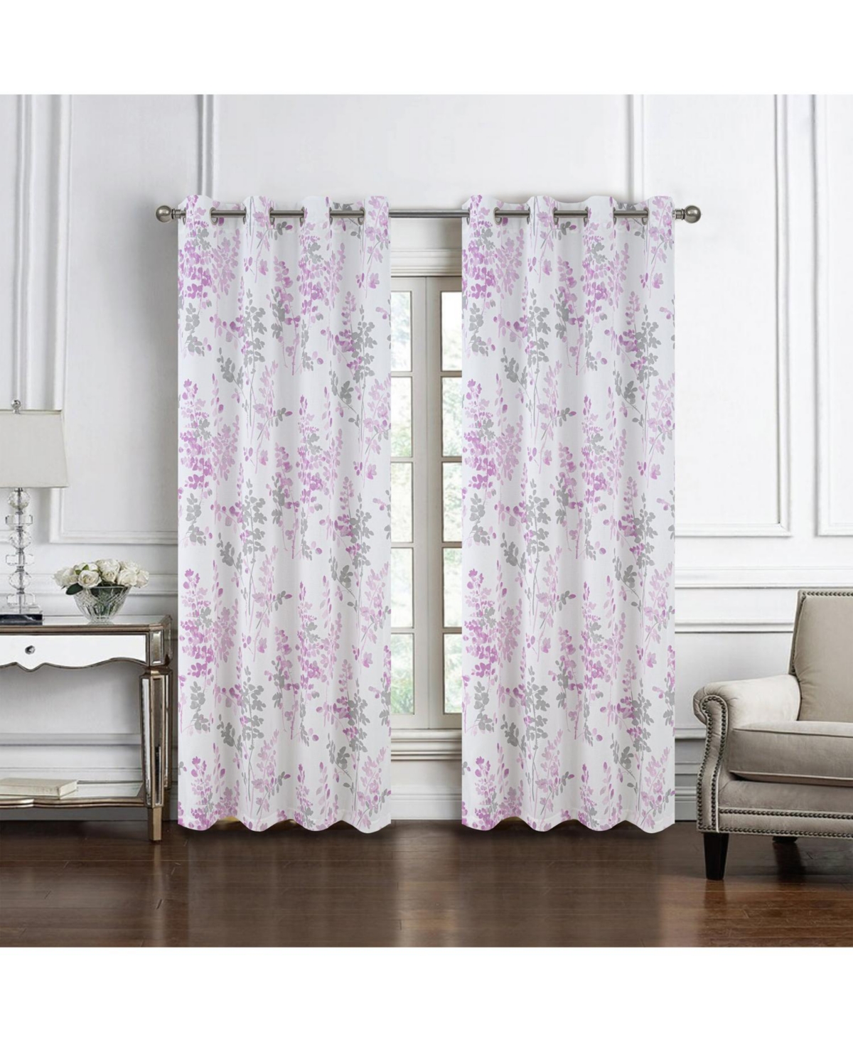 Olivia Gray 100% Polyester 140 Gsm Aiden Printed Textured Grommet Curtain Panel 54" x 90" Blush