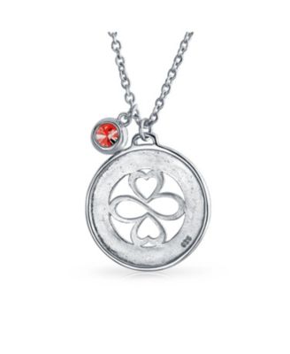 Love Luck Unity Inspirational Words Round Heart Infinity Clover Pendant Necklace Sterling Silver