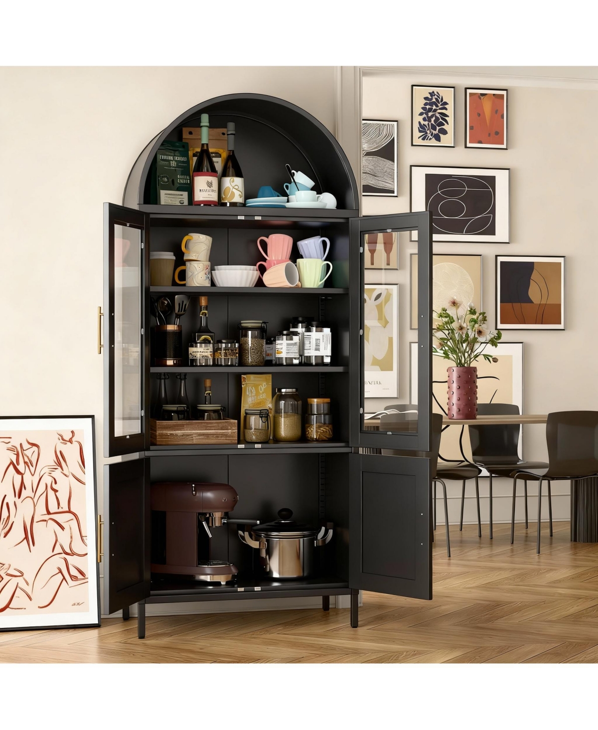 Yigii Metal Arched Cabinet with 2 Drawers for Kitchen or Office