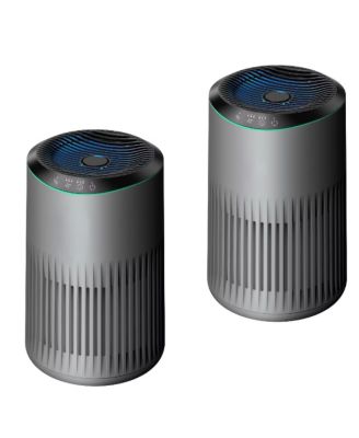 2-Pack Air Purifiers: Eliminates smoke, pet dander, odors (includes fragrance sponge). Sleep mode, blue light. Model MR2566, black