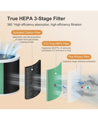 HY1800 Genuine Air Purifier Replacement Filter, H13 HEPA Filter for HY1800 Air Purifer, Efficiency Activated Carbon, 2 Pack, Original Version