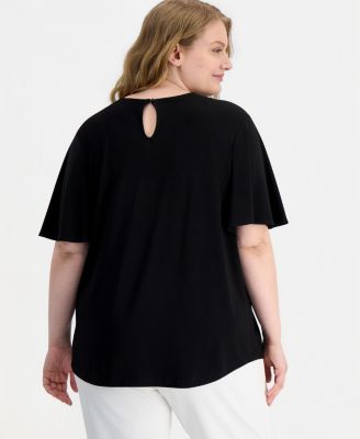 Plus Size Keyhole-Neck Short-Sleeve Top