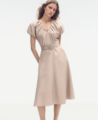 Women's V-Neck Belted Midi Dress