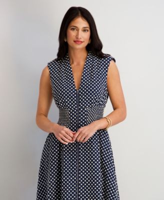 Women's Embroidered Cotton Zip-Front Midi Dress