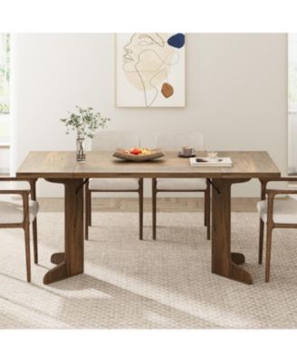 71" Large Dining Table for 6, Farmhouse Kitchen Table with Padded Top and Unique V-Shaped Feet, Rectangular Wooden Dining Table for 8 People