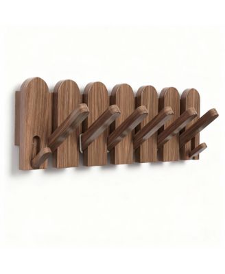 Solid Walnut 8-Hook Wall Rack: Piano Keys Design, Space-Saving, Easy Install