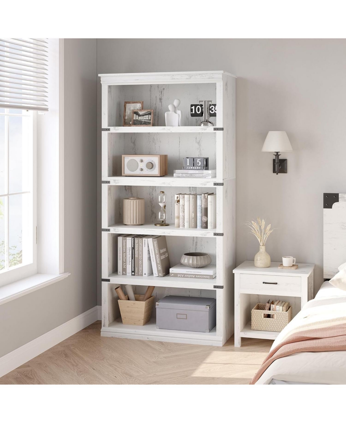 gaomon 67.4" Tall 5-Tier Farmhouse Bookcase – Wooden Bookshelf with Open Display Shelves and Storage, Freestanding Home Office, Living Roo