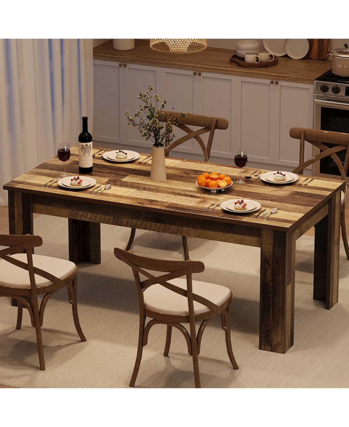 gaomon Rectangular Dining Table for 4–6, Large Kitchen Table with Spacious Tabletop, Farmhouse Dinner Table for Dining Room and Kitchen