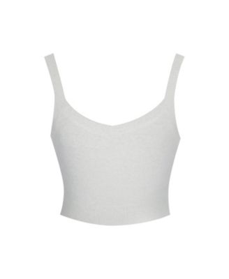 Women's Selene White Wool-Blend Ribbed Knit V-Neck Top