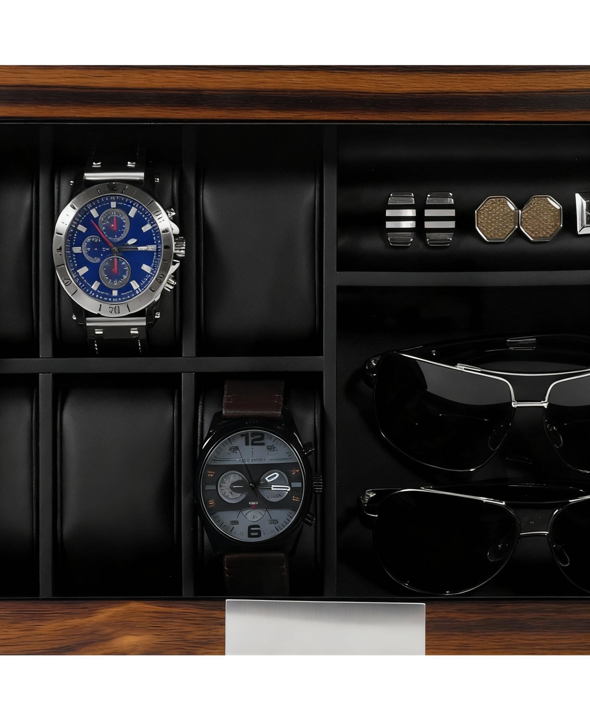 Yigii Luxury Pu Leather Watch, Cufflinks & Sunglasses Organizer