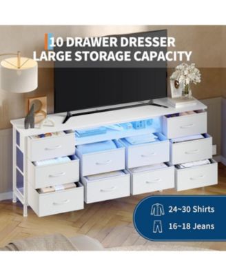 63 Inch TV Stand Dresser with 10 Drawers, Long Entertainment Center for TVs Up to 75 Inch