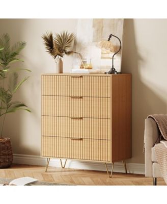 Fluted 4-Drawer Dresser for Bedroom, 32" Wide Modern Minimalist Chest of Wooden Drawers,Wide Clothes Storage Organizer