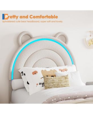 Twin Size Bed Frame with 2 Storage Drawers, Velvet Upholstered Platform Bed with Rainbow Headboard for Kids, Solid Wood Slats Support