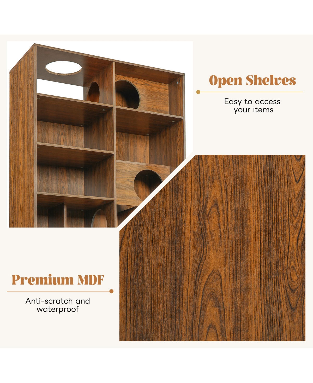 Rainsken 2 In 1 Wood Bookshelf Cat House for Cat Lover, Cat Tree Display Case