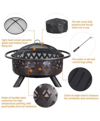 Rounded Outdoor Iron Fire Pit Wood Burning Heating for Bonfire