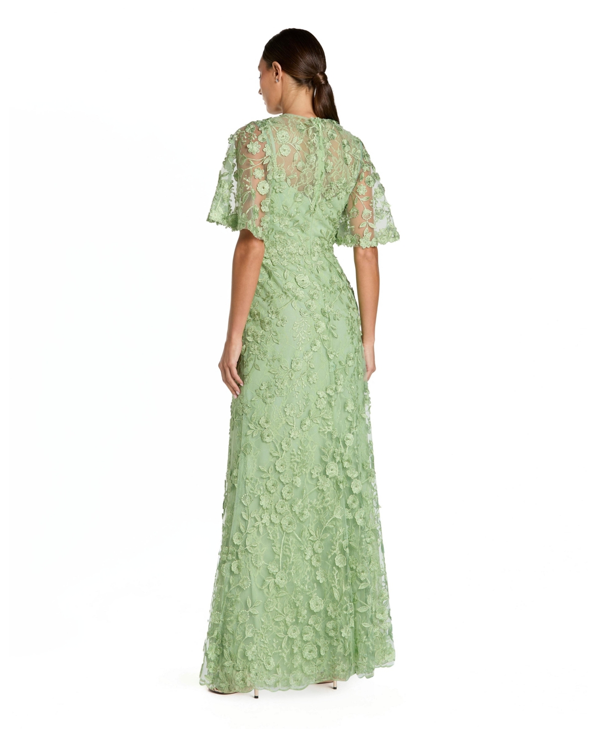 Mac Duggal Women's Flutter Sleeve Floral Emboridered Net Gown
