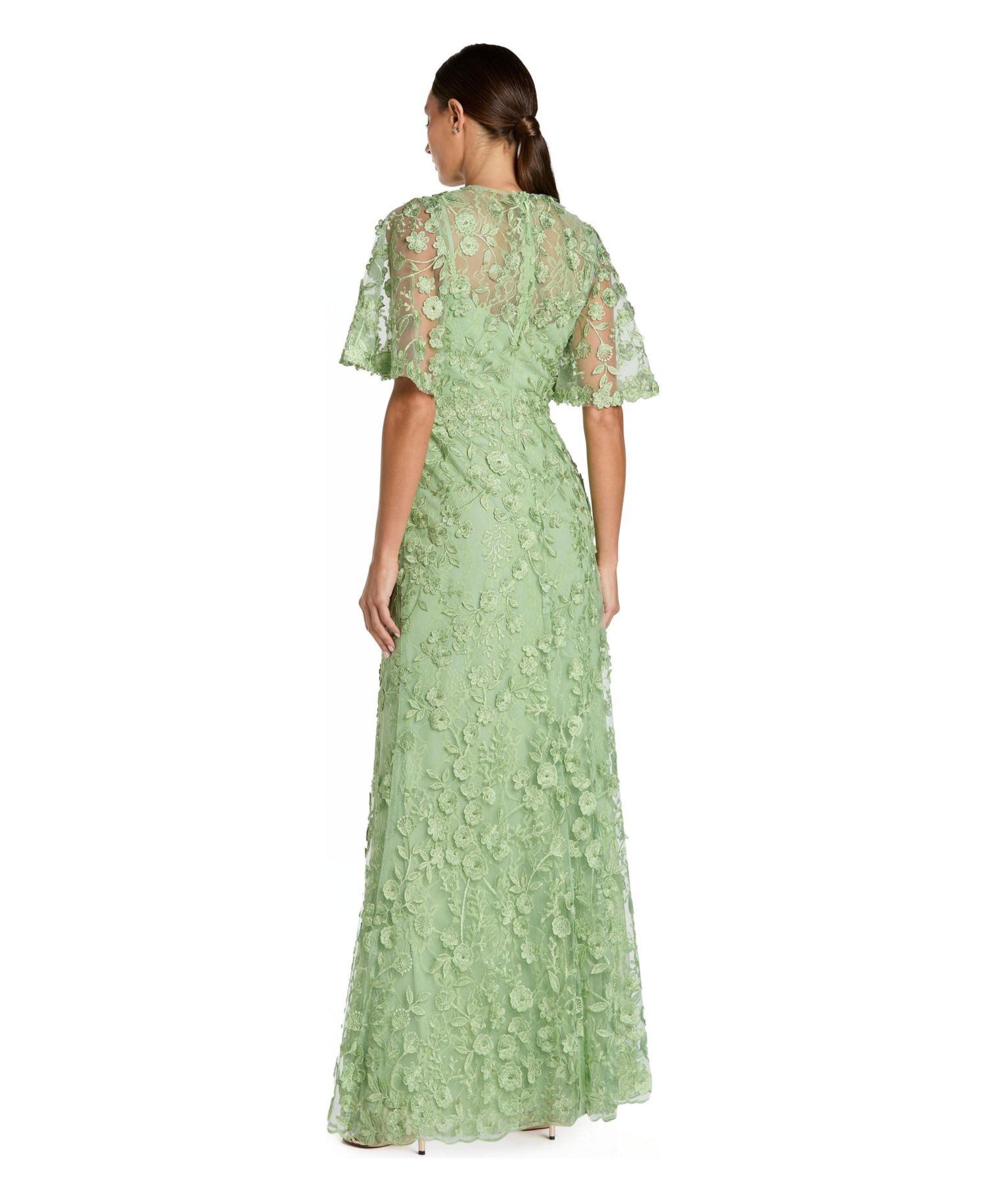 Women's Flutter Sleeve Floral Emboridered Net Gown