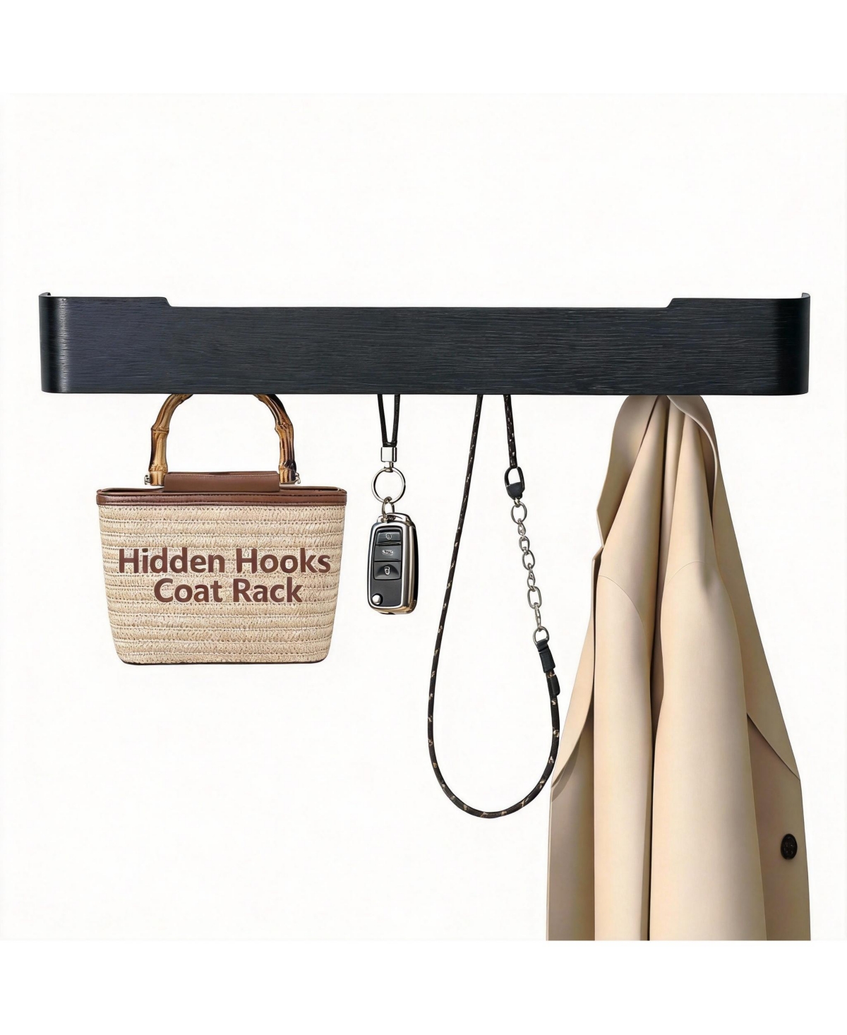 Yigii Solid Wood Wall Rack with 8 Hooks for Home Decor and Storage