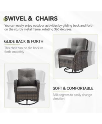 4-Piece Brown Wicker Patio Conversation Set with Olefin Cushion and Patio Swivel Chairs