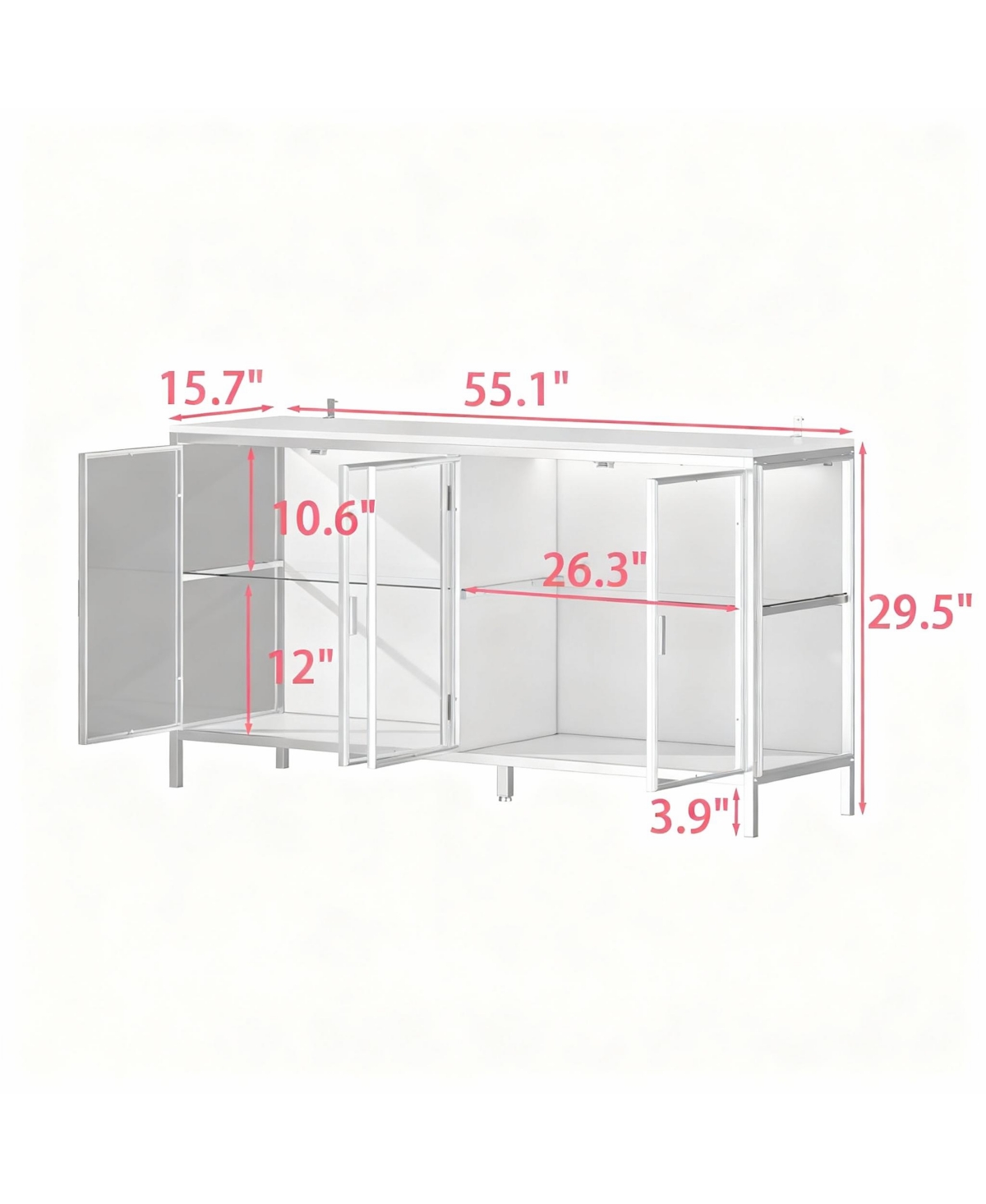 Yigii Led Illuminated Sideboard with Clear Shelves and Metal Frame for Living Room