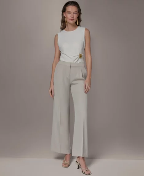 Petite High-Waist Wide-Leg Pants - Tuscan Grey