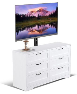 TV Stand with Mount and 6 Drawers Storage Fits 32/45/55/65/75/80 Inch TVs, Entertainment Center w/Height Adjustable Mount for Living Room