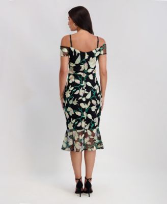 Women's Embroidered Lace Detail Sweetheart Midi Dress