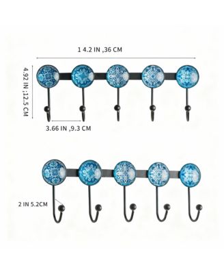 Boho Multi-Color Mandala Wall Rack - 5 Hooks for Coats, Hats, Bags - Durable, Easy Install