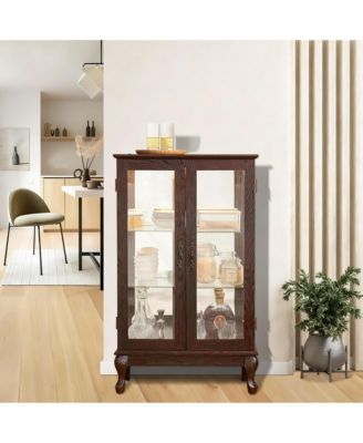 Antique Display Cabinet with Lighted Glass Doors and Mirrored Panel