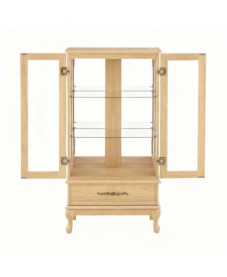 Antique Display Cabinet with Lighted Glass Doors and Mirrored Panel