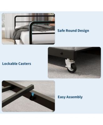 Daybed with Trundle & LED Light, Sturdy Metal Frame, Corduroy Headboard, USB Charging