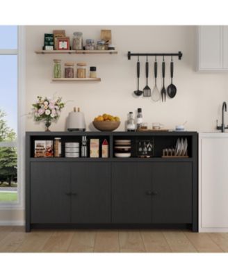 55" Farmhouse Buffet Sideboard Cabinet, Large Wood Storage with 4 Doors & Adjustable Shelves, Coffee Bar for Kitchen, Dining Room, Living Room