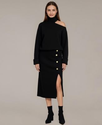 Women's Lottie Asymmetric Turtleneck Pullover and Midi Skirt Set