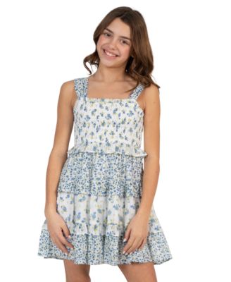 Girls' 7-16 Floral Smocked Dress and Vest, 2-Piece Set