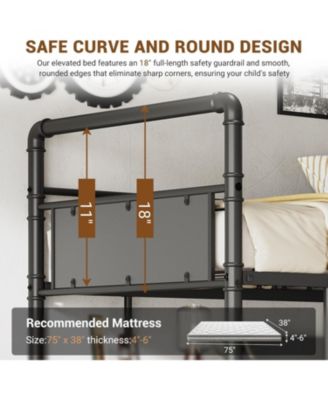 Loft Bunk Bed with L-Shaped Desk, Twin Loft Bed with Desk Underneath, Metal Bunk Beds with High Guardrail