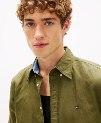 Men's Short-Sleeve Pigment-Dyed Linen Button-Front Shirt