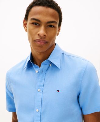 Men's Solid Linen-Blend Short-Sleeve Shirt