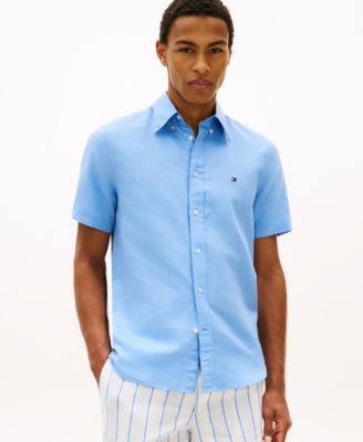 Men's Solid Linen-Blend Short-Sleeve Shirt