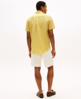Men's Short-Sleeve Pigment-Dyed Linen Button-Front Shirt