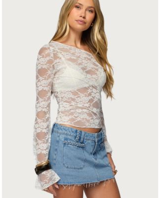 Women's Stitched Sheer Lace Off Shoulder Top