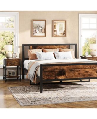 Industrial End Table with Storage, 2 Tier Side Table with Drawer, Compact Bedside Nightstand for Living Room or Bedroom