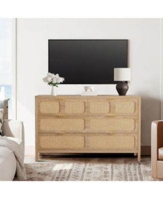 6 Drawer Dresser with Charging Station, Mid Century Modern Wooden Chest for Bedroom Living Room Entryway