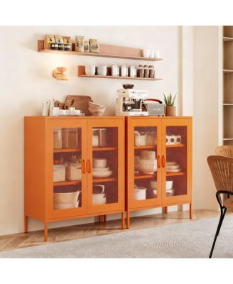 Metal Storage Cabinet with 2 Mesh Doors and Adjustable Shelves for Home