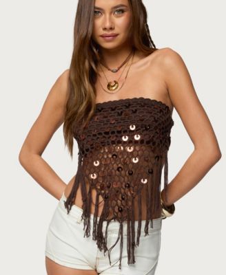 Women's Handkerchief Backless Crochet Fringed Top