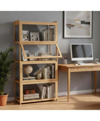 Bamboo 4-Tier Space-Efficient, Dust-Resistant, Easy Assembly Curio Cabinet for Collectibles