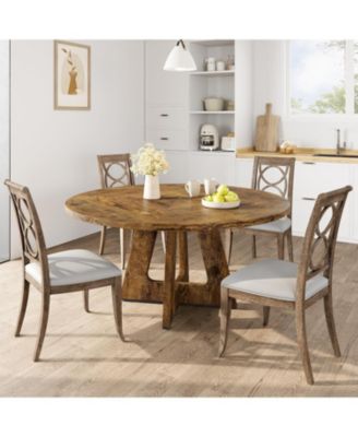 47 Inch Round Farmhouse Dining Table for 4-6 with Wooden Top and Legs – Large Rustic Table for Home Dining Room or Living Room (No Chairs)