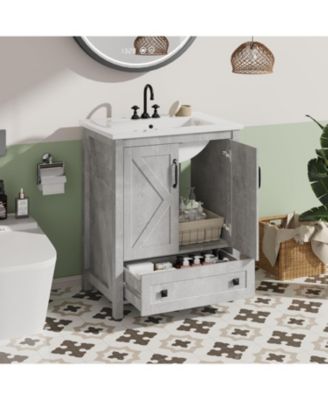 30" Vanity with Ceramic Sink Modern Bathroom Vanity with 2 Doors and 1 Storage Drawer Freestanding Bathroom Cabinet with Contemporary Design